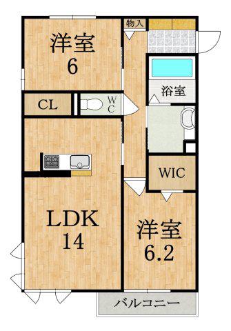 ラフィーネ大和八木 S棟(2LDK/3階)の間取り写真