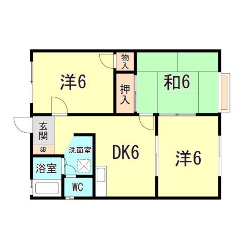 リビング西山町(3DK/1階)の間取り写真