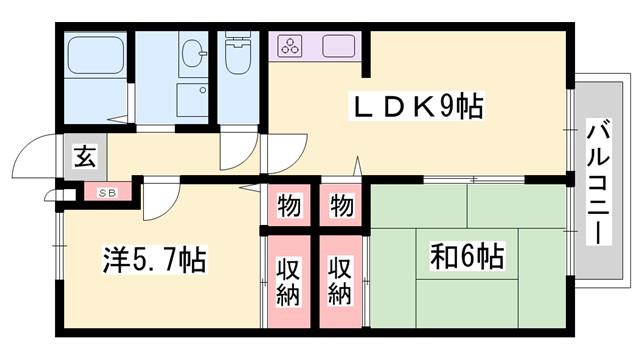 ハッピーバード円山(2LDK/1階)の間取り写真