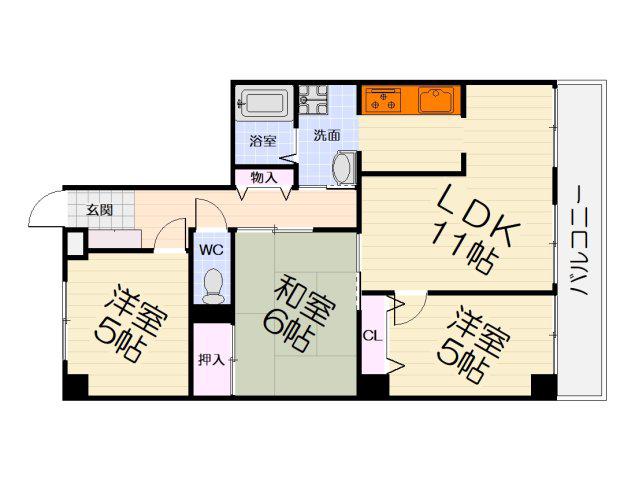 アピアランス平岡(3LDK/2階)の間取り写真