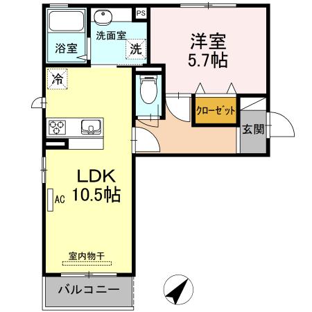 ディアナ アーツ(1LDK/2階)の間取り写真
