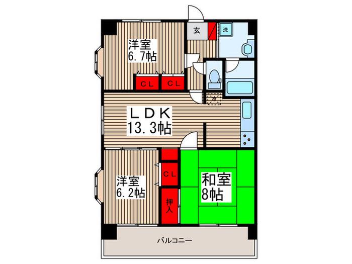 ガーデンスクエア北坂戸(3LDK/3階)の間取り写真