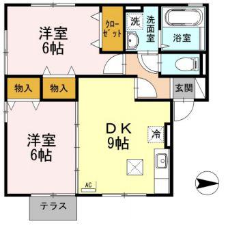 リベルタスクエア A棟(2DK/1階)の間取り写真
