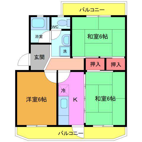 第一鞠子ロイヤルハイツ(3K/4階)の間取り写真