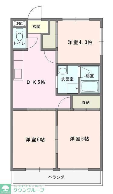 福田マンション(3DK/2階)の間取り写真