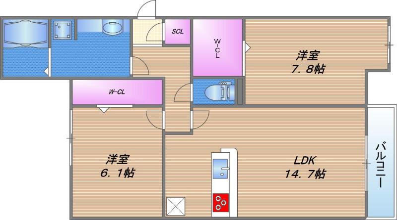 スペチアーレ巽中 A棟(2LDK/3階)の間取り写真