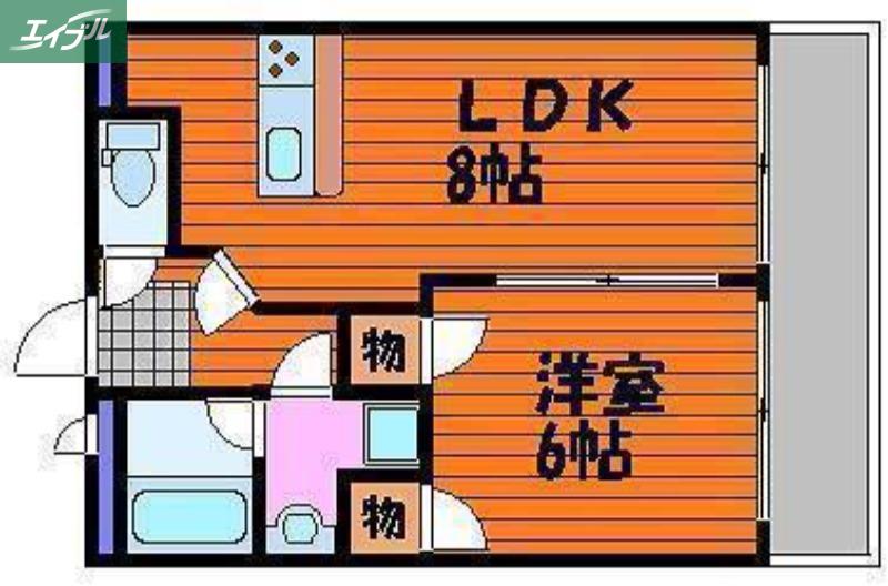 ワイズ大元南(1LDK/2階)の間取り写真