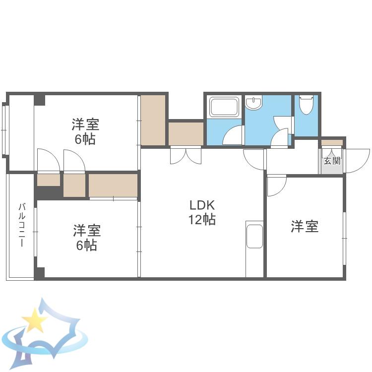 秀和南8条レジデンス(3LDK/2階)の間取り写真