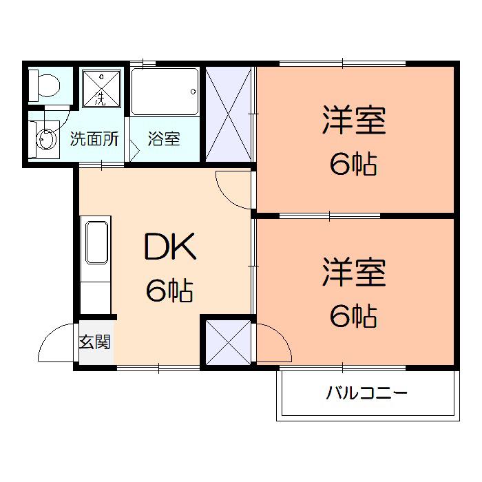 ヴァレーヌ茅ヶ崎(2DK/2階)の間取り写真