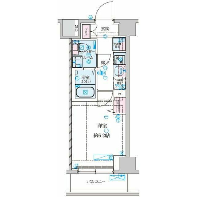 GENOVIA南鳩ヶ谷(1K/2階)の間取り写真