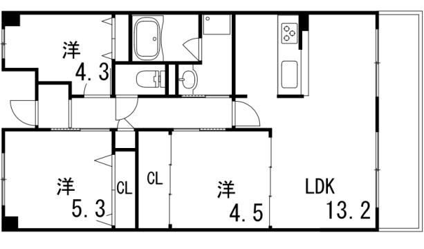 摩耶コート壱番館(3LDK/7階)の間取り写真