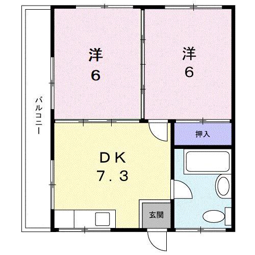 丸勝アパートB棟(2DK/2階)の間取り写真