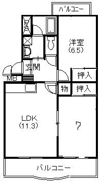 クリスタルフォレスト(2LDK/1階)の間取り写真