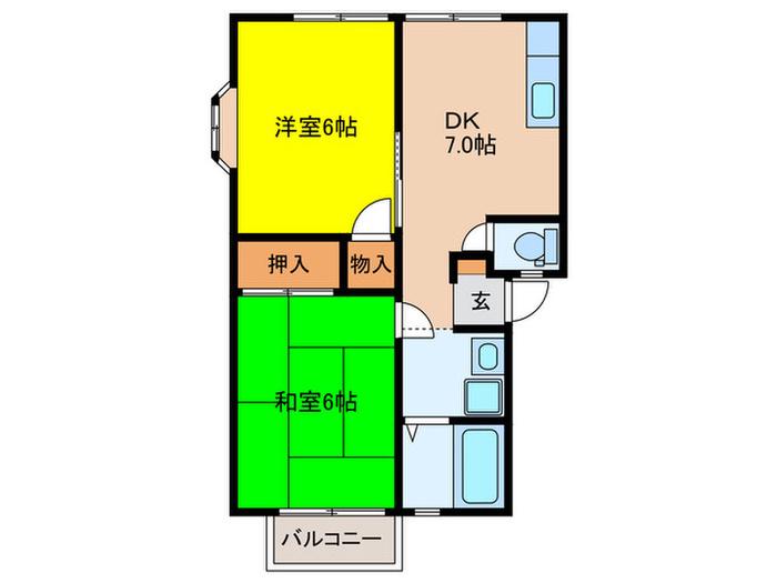 関岡ハイツ(2DK/2階)の間取り写真