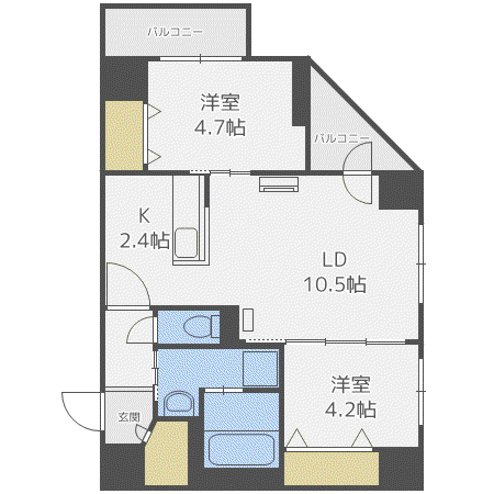 グランカーサ南6条(2LDK/5階)の間取り写真