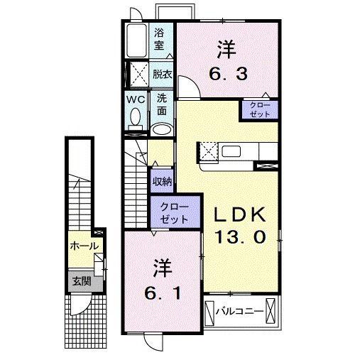 ハーベストヒル C(2LDK/2階)の間取り写真