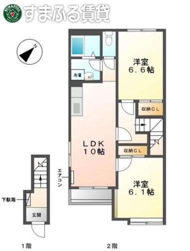 セレーノ向陽(2LDK/2階)の間取り写真