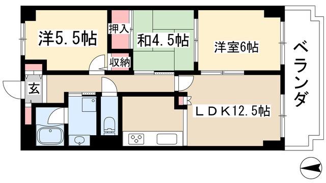 ヒルトップ藤ヶ丘(3LDK/5階)の間取り写真