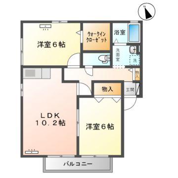 メルベーユM B棟(2LDK/1階)の間取り写真