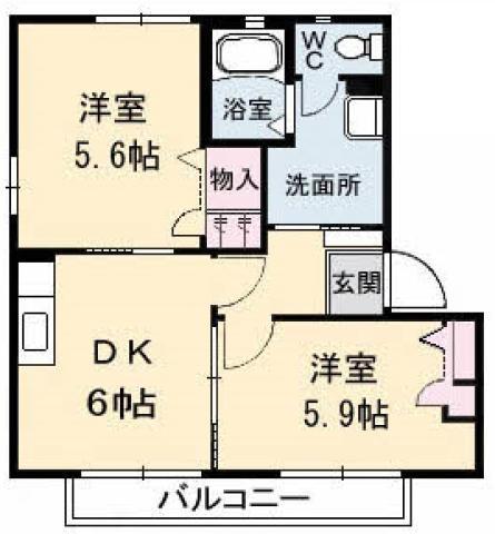 ヴィラージュマルイA(2DK/1階)の間取り写真