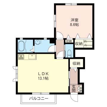 オアーゼC(1LDK/1階)の間取り写真