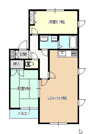 ミキハイム下貝塚D棟(2LDK/2階)の間取り写真