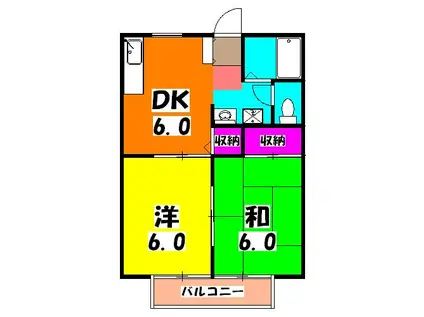福正ハイツE(2DK/2階)の間取り写真