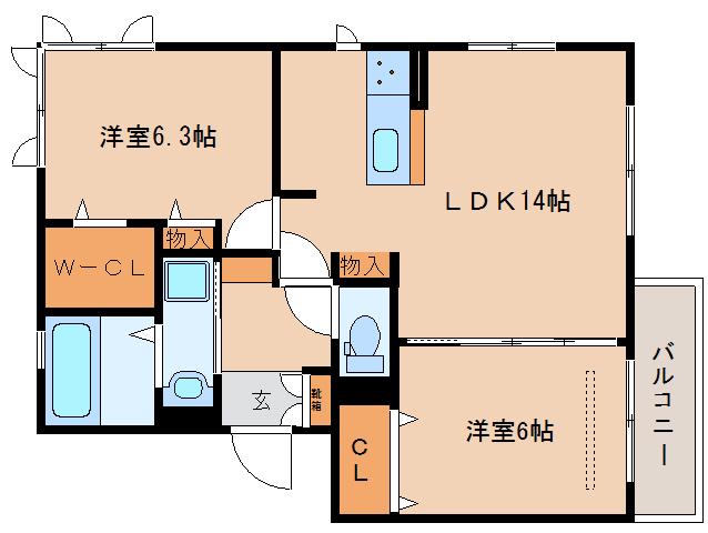 リヴァージュ(2LDK/3階)の間取り写真