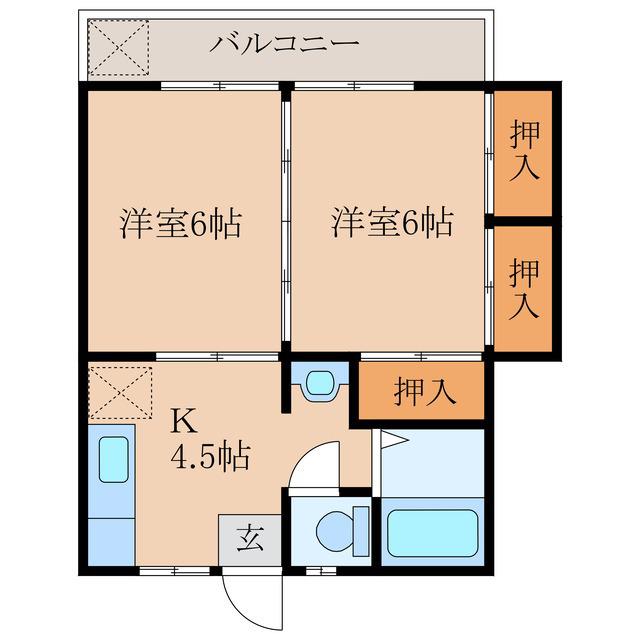 ハイツ都(2K/2階)の間取り写真