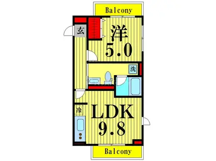 ＪＲ常磐線 亀有駅 徒歩8分 4階建 築2年(1LDK/4階)の間取り写真