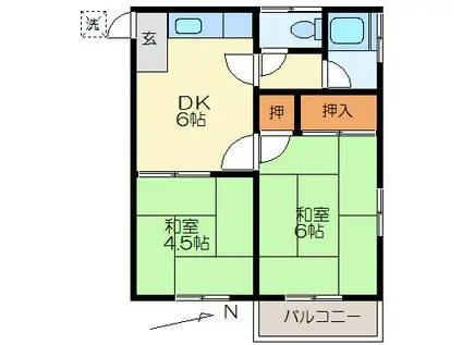 江川コーポ2(2DK/2階)の間取り写真