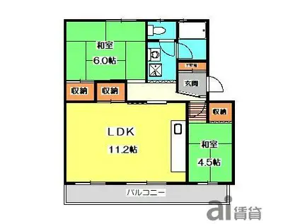 狭山台団地7号棟(2LDK/2階)の間取り写真