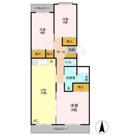 下石倉北ハイツ(3LDK/2階)の間取り写真