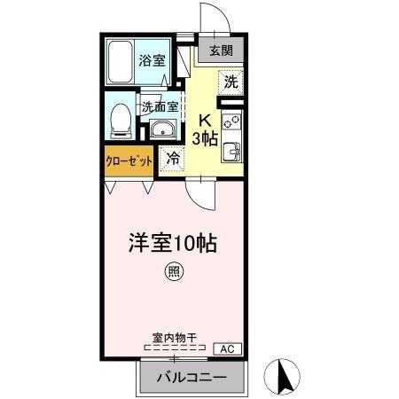 秋桜 A棟(1K/2階)の間取り写真
