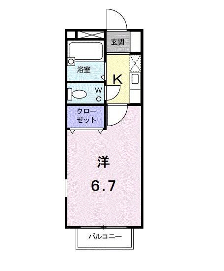 カーサ木太(1K/2階)の間取り写真