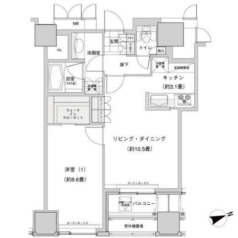 ウエストパークタワー池袋(1LDK/13階)の間取り写真