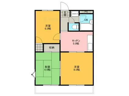 RICHウエストフィールド(3K/3階)の間取り写真