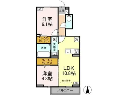 D-ROOMあさかや II(2LDK/1階)の間取り写真