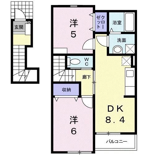 プリティハウス Y 3(2DK/2階)の間取り写真