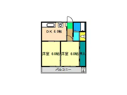 島田第2マンション(2DK/3階)の間取り写真
