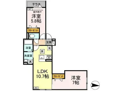 アンソレイエII(2LDK/3階)の間取り写真