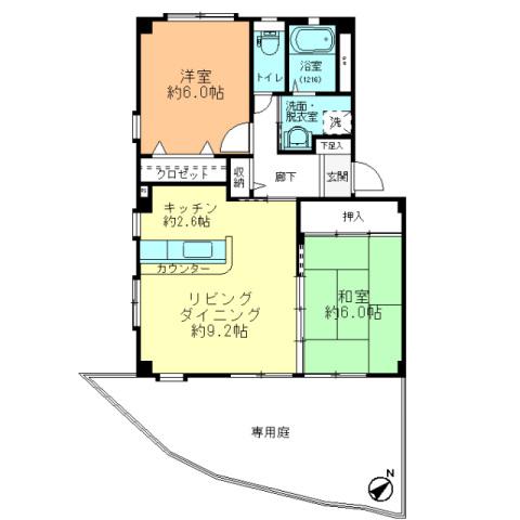 サンブライト(2LDK/1階)の間取り写真