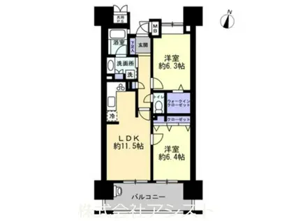 エバーライフリバーサイド飯塚 弐番館(2LDK/4階)の間取り写真