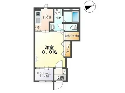 ノールハイム(1K/1階)の間取り写真