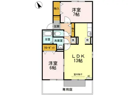 エスポワール B棟(2LDK/2階)の間取り写真