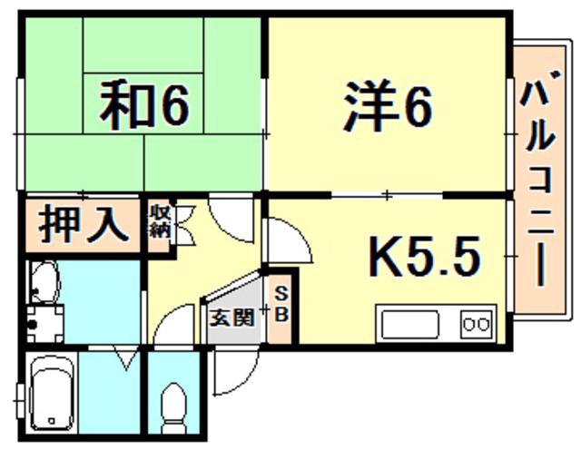 ワイズ上之町(2K/2階)の間取り写真