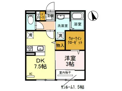 パインズコートV(1DK/2階)の間取り写真