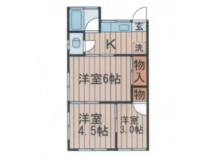 桂荘(3K/2階)の間取り写真