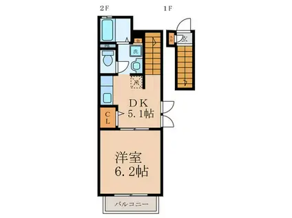 ディアコートN(1DK/2階)の間取り写真