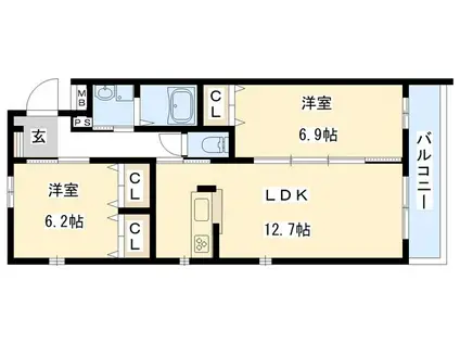 グランディール清水(2LDK/1階)の間取り写真
